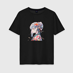 Женская футболка оверсайз Аниме девушка с цветами в волосах