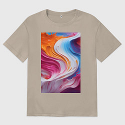 Футболка оверсайз женская Абстрактные разноцветные мазки, цвет: миндальный