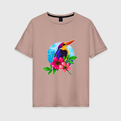Женская футболка оверсайз Тропическая птица в цветах
