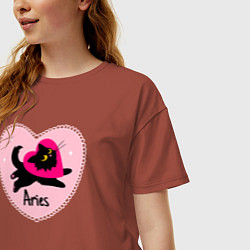 Футболка оверсайз женская Котик с сердечком - весы, цвет: кирпичный — фото 2