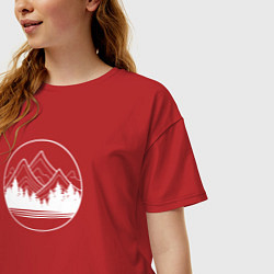 Футболка оверсайз женская Горы и лес минимализм, цвет: красный — фото 2