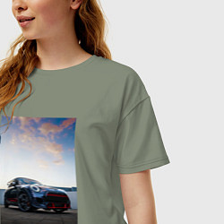 Футболка оверсайз женская Авто на фоне неба, цвет: авокадо — фото 2