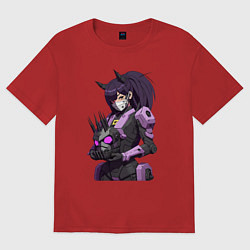 Футболка оверсайз женская Девушка-робот в стиле Аниме - нейросеть, цвет: красный