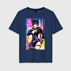Женская футболка оверсайз Cool cat girl - anime - cyberpunk