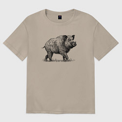 Футболка оверсайз женская Кабан гуляет, цвет: миндальный