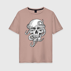 Футболка оверсайз женская Skull octopus, цвет: пыльно-розовый