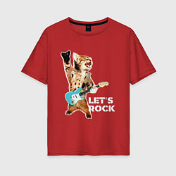 Футболка оверсайз женская Let s rock Котик рокер, цвет: красный