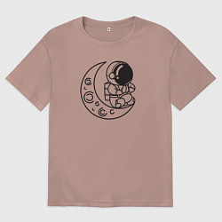 Футболка оверсайз женская Космонавт йога на луне, цвет: пыльно-розовый