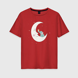 Женская футболка оверсайз Слонёнок на луне