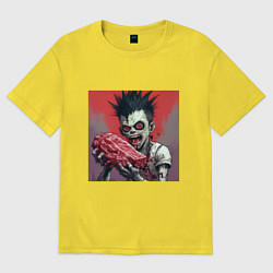 Женская футболка оверсайз Парень зомби с красными глазами и куском мяса