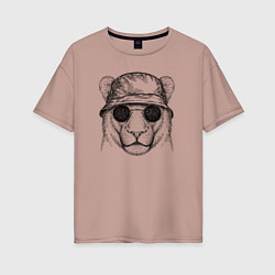 Футболка оверсайз женская Львица в панаме, цвет: пыльно-розовый