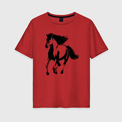 Футболка оверсайз женская Лошадь скачет, цвет: красный