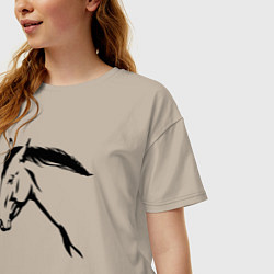 Футболка оверсайз женская Голова лошади, цвет: миндальный — фото 2