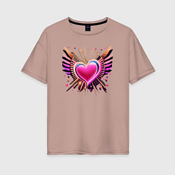 Футболка оверсайз женская Светящее сердце с крыльями, цвет: пыльно-розовый