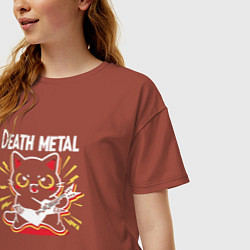Футболка оверсайз женская Death metal - котик с гитарой, цвет: кирпичный — фото 2
