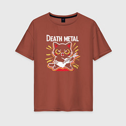 Женская футболка оверсайз Death metal - котик с гитарой