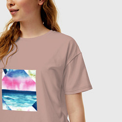 Футболка оверсайз женская Абстрактное море закат рассвет, цвет: пыльно-розовый — фото 2