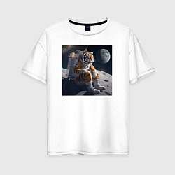 Футболка оверсайз женская Тигр астронавт, цвет: белый