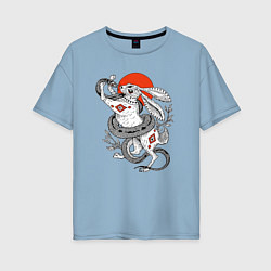 Женская футболка оверсайз Борьба зайца со змеей