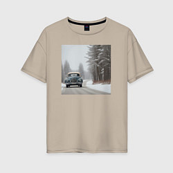 Женская футболка оверсайз Ретро авто зимой