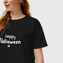 Футболка оверсайз женская Happy halloween и паук, цвет: черный — фото 2