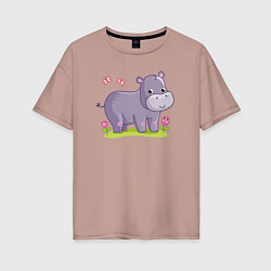 Футболка оверсайз женская Милый бегемотик, цвет: пыльно-розовый