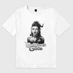 Футболка оверсайз женская Карлах - ахегао - черный и белый, цвет: белый