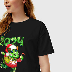 Футболка оверсайз женская Новогодний дракон 2024, цвет: черный — фото 2