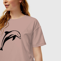Футболка оверсайз женская Дельфин трафарет, цвет: пыльно-розовый — фото 2