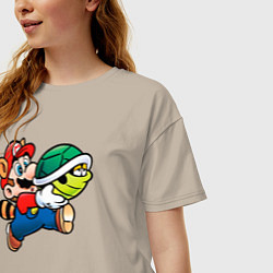 Футболка оверсайз женская Марио несёт черепашку, цвет: миндальный — фото 2