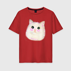 Футболка оверсайз женская Котик мем люблю, цвет: красный