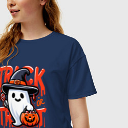 Футболка оверсайз женская Призрак - trick or treat, цвет: тёмно-синий — фото 2