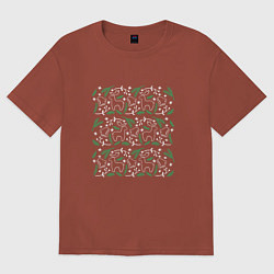 Женская футболка оверсайз Рождественский узор с оленями