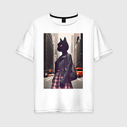 Футболка оверсайз женская Cat fashionista - New York - ai art, цвет: белый