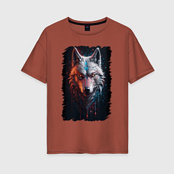 Женская футболка оверсайз Психоделический волк