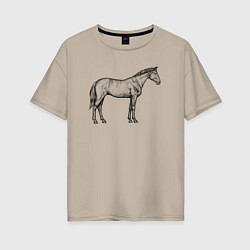 Футболка оверсайз женская Лошадь стоит в профиль, цвет: миндальный