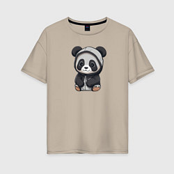 Футболка оверсайз женская Симпатичная панда в капюшоне, цвет: миндальный
