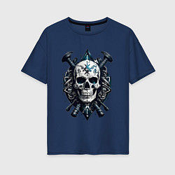 Женская футболка оверсайз Татуированный череп викинга