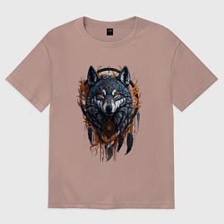 Футболка оверсайз женская Волк и ловец снов, цвет: пыльно-розовый