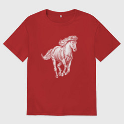 Футболка оверсайз женская Белая лошадь скачет, цвет: красный