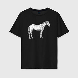 Футболка оверсайз женская Белая лошадь сбоку, цвет: черный