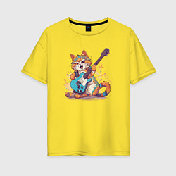 Женская футболка оверсайз Рыжий кот гитарист