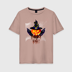 Футболка оверсайз женская Scary looking pumpkin with big swords, цвет: пыльно-розовый