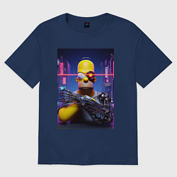 Футболка оверсайз женская Cyber Homer Simpson - ai art, цвет: тёмно-синий