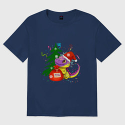 Футболка оверсайз женская Новогодний дракон желает счастья, цвет: тёмно-синий