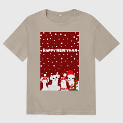 Женская футболка оверсайз Семья лам на новогодних каникулах