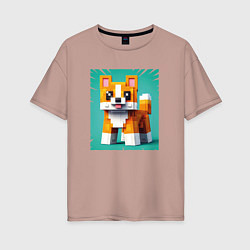 Женская футболка оверсайз Собака в кубическом мире