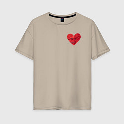 Женская футболка оверсайз Бумажное разорванное сердце скрёпленное булавками