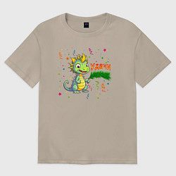 Футболка оверсайз женская Новогодний дракон желает удачи, цвет: миндальный