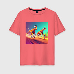 Женская футболка оверсайз Два бегущих жирафа в стиле кубизма